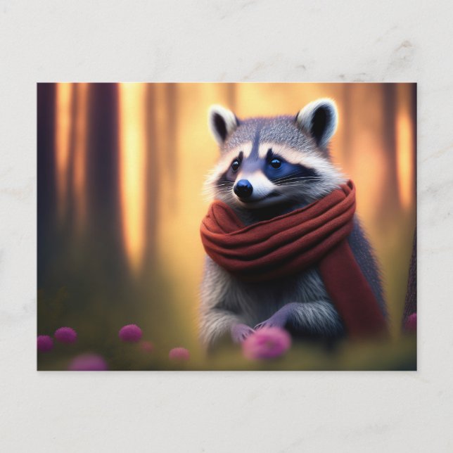 Racoon with a Scarf in the Forest Postcard (Front)