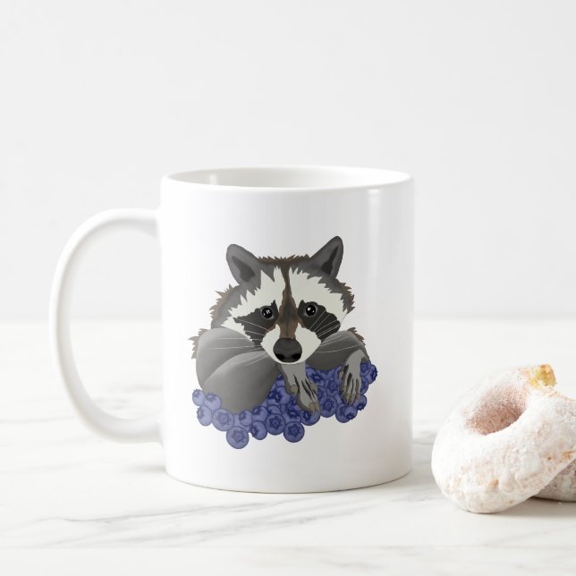Racoon with blueberries coffee mug (With Donut)