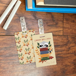 Racoon With Books Library Hall Pass Badge ID Badge