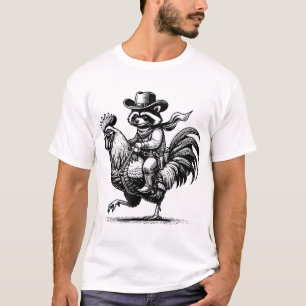 Racoon With Cowboy Hat  Boots Riding Rooster  T-Shirt