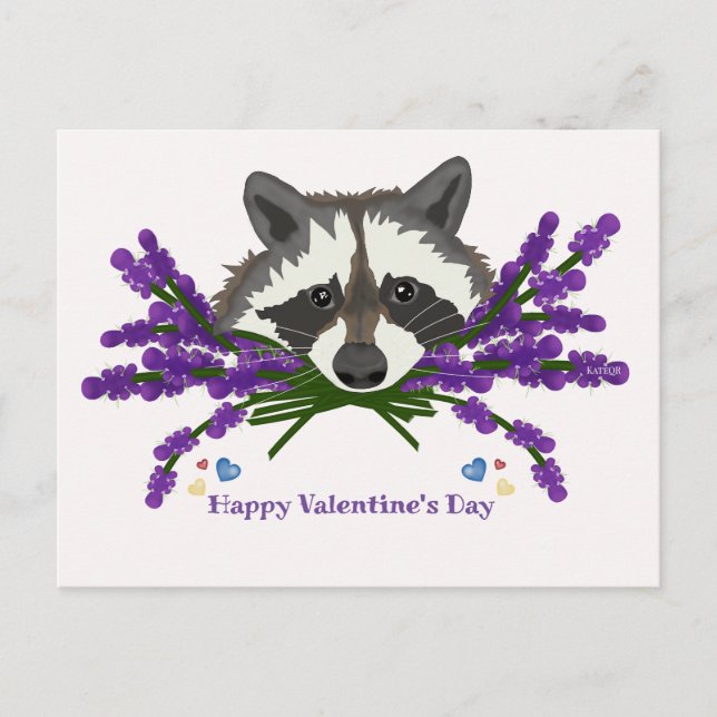 Racoon with lavender. Happy Valentine's Day Postcard (Front)