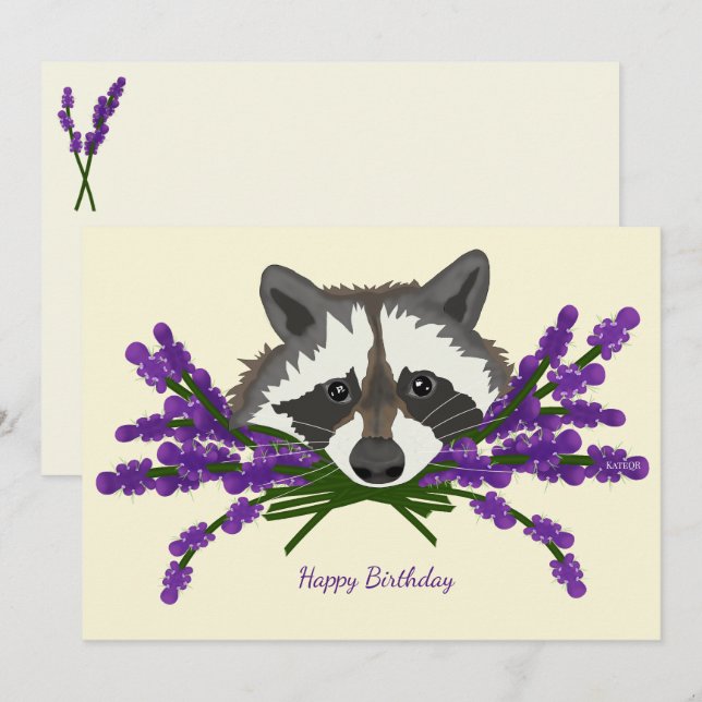Racoon with lavender invitation (Front/Back)