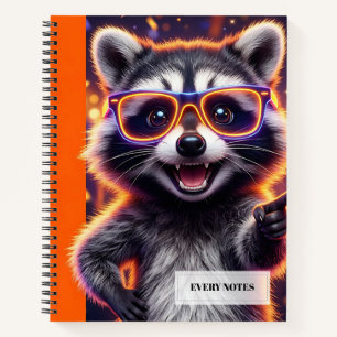 Racoon With Orange-rimmed Glowing yellow Glasses Notebook