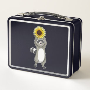 Racoon with Sunflower Metal Lunch Box