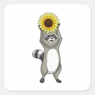Racoon with Sunflower Square Sticker