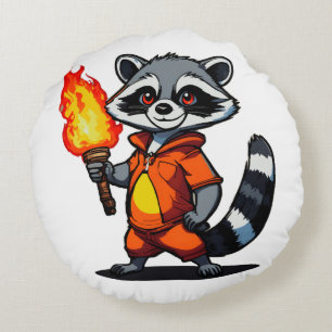 Racoon with Torch Round Cushion