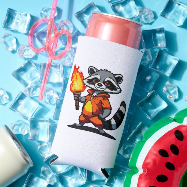 Racoon with Torch Seltzer Can Cooler (In Situ Summer)