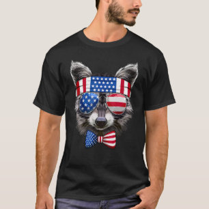 Racoon With Usa Flag Sunglasses Headband 4th Of J T-Shirt