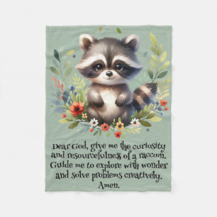 Racoon Woodland Kids Christian Prayer on Blue Fleece Blanket