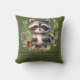 Racoon Woodland Kids Christian Prayer on Green Cushion