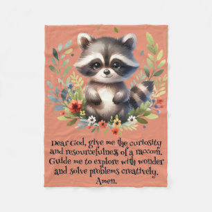 Racoon Woodland Kids Christian Prayer on Pink Fleece Blanket