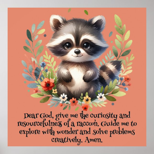 Racoon Woodland Kids Christian Prayer on Pink | Poster (Front)