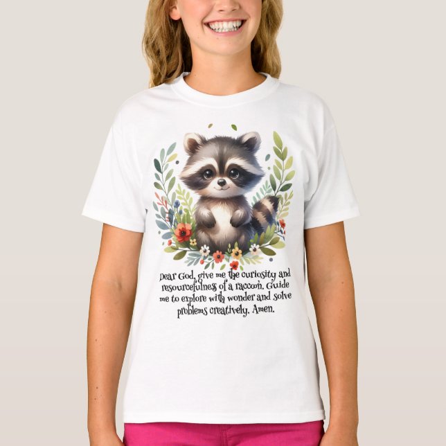 Racoon Woodland Kids Christian Prayer | T-Shirt (Front)