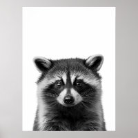 Racoon Woodland Modern Portrait black white
