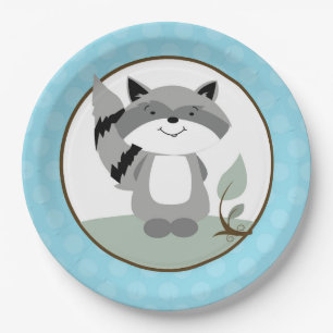 Racoon Woodland Nature Paper Plate   Teal