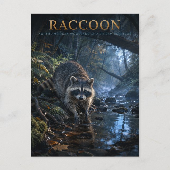Racoon Woodland Stream ANIMALS Postcard (Front)