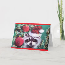 Racoon Xmas Tree Blank Greeting Card