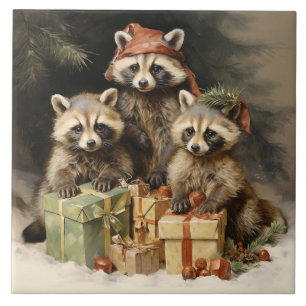 Racoons and Christmas Presents Tile