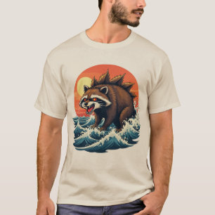 Racoonzilla Wave - Vintage Japanese Art Design for T-Shirt