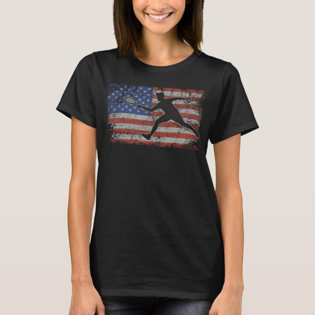Racquetball Retro USA Flag Squash 4th of July Racq T-Shirt (Front)