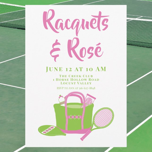  Racquets & Rosé Tennis Party Preppy Ladies Day Invitation (Creator Uploaded)