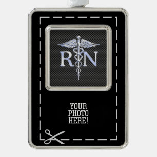 Racy Registered Nurse RN Silver Caduceus Snakes Silver Plated Framed Ornament
