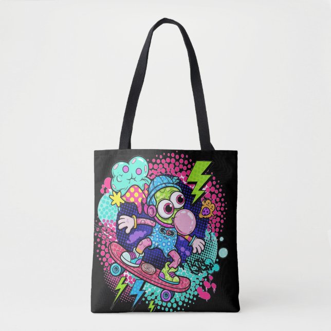 Rad Cartoon Skateboarder – Bubblegum & Lightning S Tote Bag (Front)