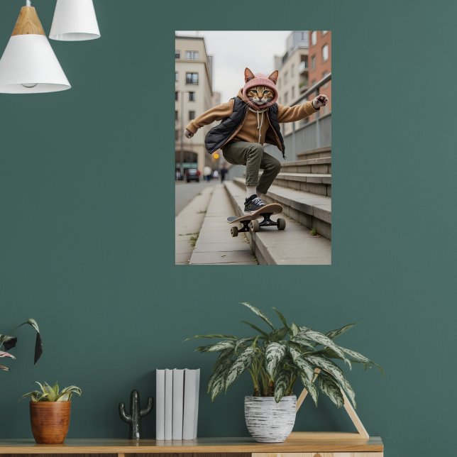 Rad Cat Skateboard Art Print (Living Room 1)
