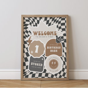 Rad Cool Dude   Boys Retro Skater Birthday Poster