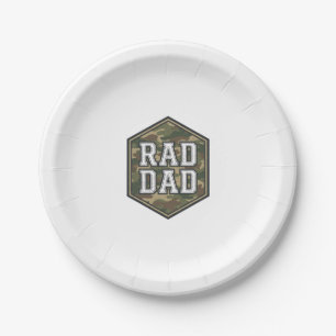 Rad Dad Camo Hexagon Vintage Engraving Design_1 Paper Plate
