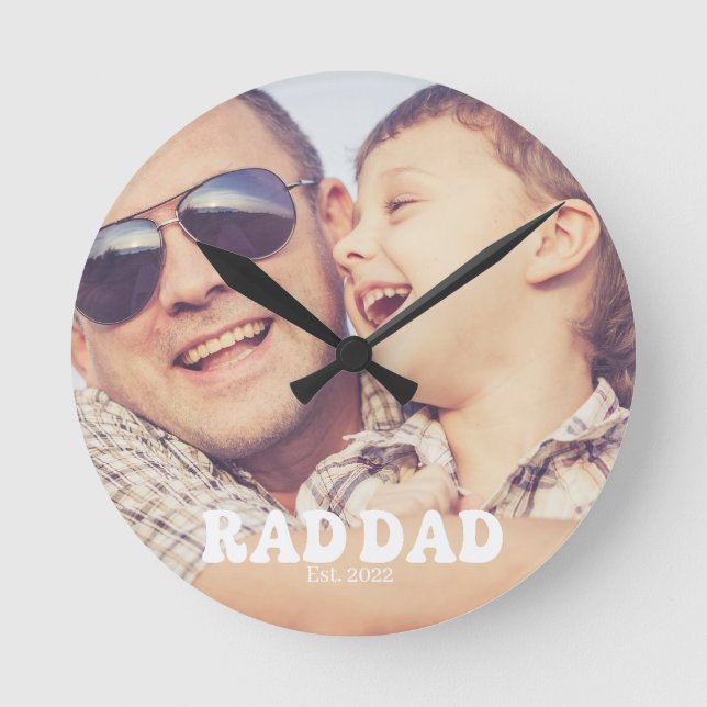 Rad Dad Est. Retro Photo Round Clock (Front)