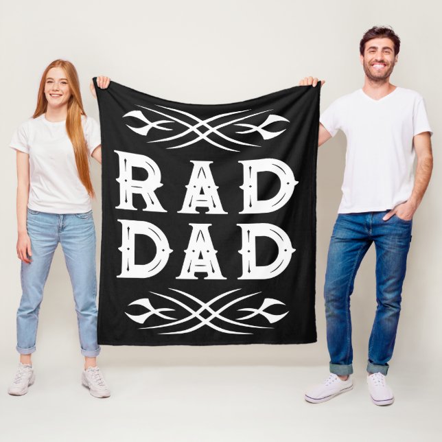 Rad Dad fleece blanket with manly tattoo graphics (In Situ)