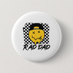 Rad Dad Funny Chequered Father#39;s Day Smile Face 6 Cm Round Badge
