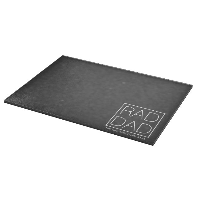 Rad Dad modern typography custom text names grey Cutting Board (Corner)