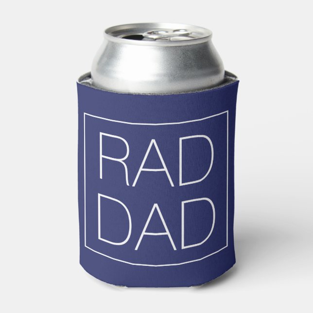 Rad Dad navy blue white minimalist typography cool Can Cooler (Can Front)