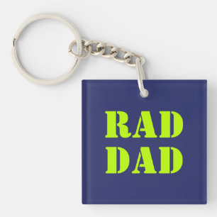 Rad Dad neon green navy blue modern typography Key Ring
