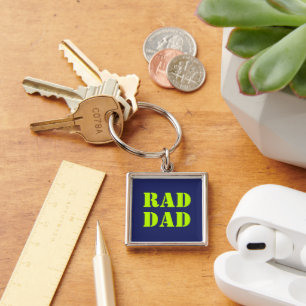 Rad Dad neon green navy blue modern typography Key Ring