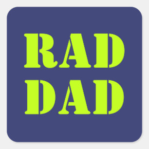Rad Dad neon green navy blue modern typography Square Sticker