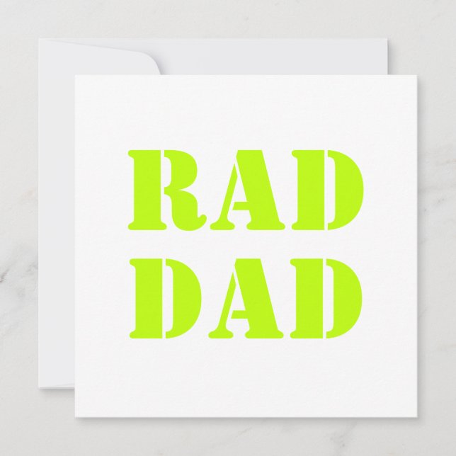 Rad Dad neon green white modern typography card (Front)