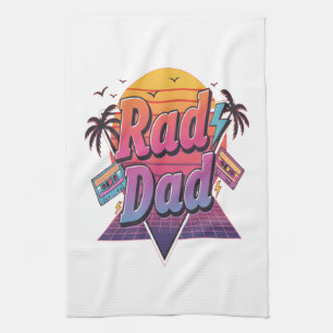 Rad Dad – Retro 80s Neon Style for Cool Fathers Tea Towel