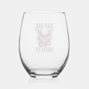 Rad Dad Society Vintage Skull Snake Shirt Design_1 Stemless Wine Glass