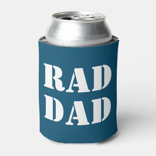 Rad Dad teal blue white modern typography cool Can Cooler (Can Front)
