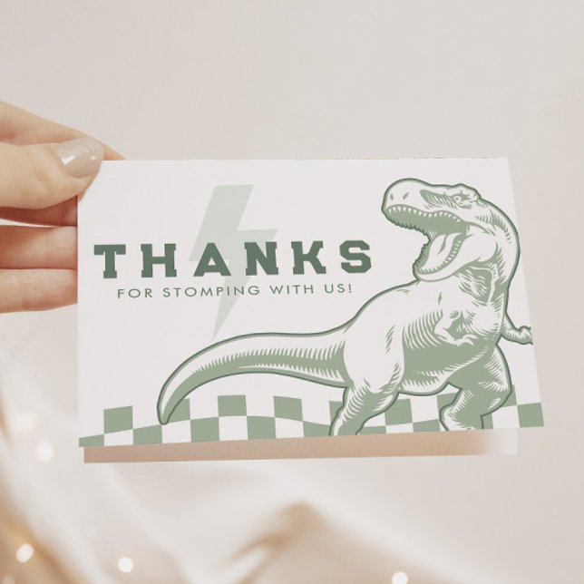 Rad Dinosaur Three Rex Boys Green Birthday Thank You Card (Creator Uploaded)