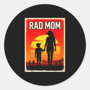 Rad mum mother and son soccer mum sunset  classic round sticker