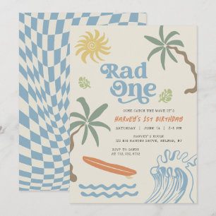 Rad One Retro Surf Little Dude First Birthday Invitation