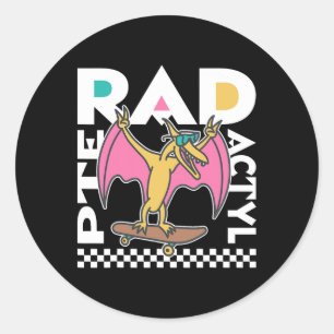 Rad Pterodactyl Skateboarding Classic Round Sticker