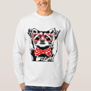 Rad Racoon wearing Red Glasses and White polka do T-Shirt
