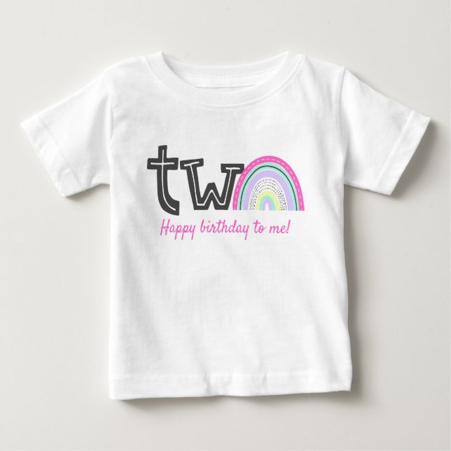 Rad Rainbow Girl's 2nd Birthday Party Cute TWO Baby T-Shirt (Front)