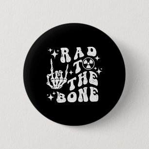 Rad To The Bone Funny Skeleton Rock Hand Halloween 6 Cm Round Badge