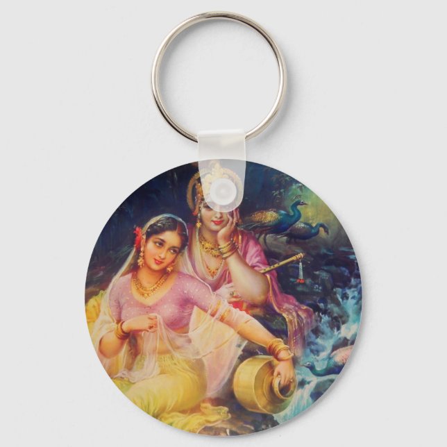 Radha and Krishna button Key Ring (Front)